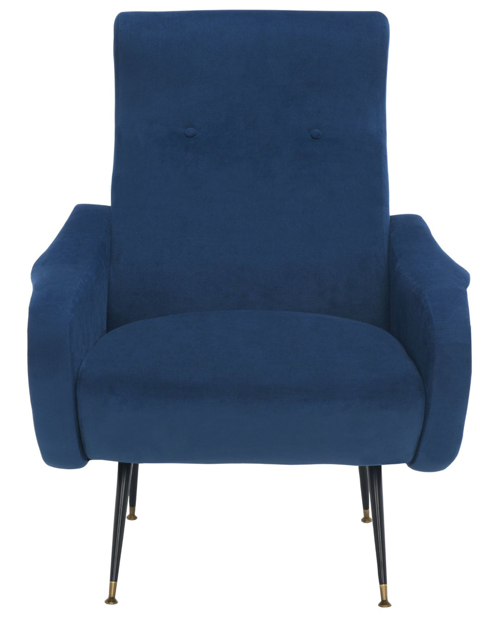 Safavieh Elicia Elegant Mid-Century Accent Chair With Gold-Capped Legs For Stylish Living Spaces And Comfort Navy Velvet FOX6260C