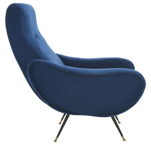 Safavieh Elicia Elegant Mid-Century Accent Chair With Gold-Capped Legs For Stylish Living Spaces And Comfort Navy Velvet FOX6260C
