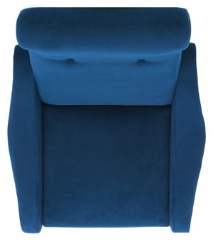 Safavieh Elicia Elegant Mid-Century Accent Chair With Gold-Capped Legs For Stylish Living Spaces And Comfort Navy Velvet FOX6260C