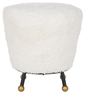 Safavieh Oriana Retro Sheepskin Ottoman - Chic Vintage Glamour With Gold-Capped Legs For Modern Spaces Beige FOX6261A
