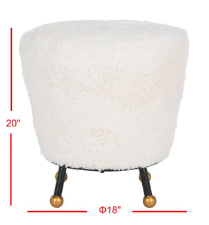 Safavieh Oriana Retro Sheepskin Ottoman - Chic Vintage Glamour With Gold-Capped Legs For Modern Spaces Beige FOX6261A