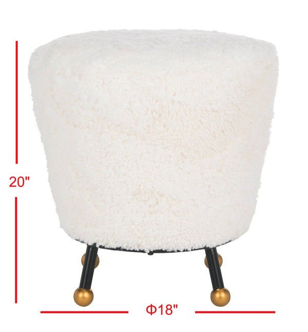 Safavieh Oriana Retro Sheepskin Ottoman - Chic Vintage Glamour With Gold-Capped Legs For Modern Spaces Beige FOX6261A