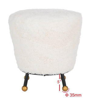 Safavieh Oriana Retro Sheepskin Ottoman - Chic Vintage Glamour With Gold-Capped Legs For Modern Spaces Beige FOX6261A