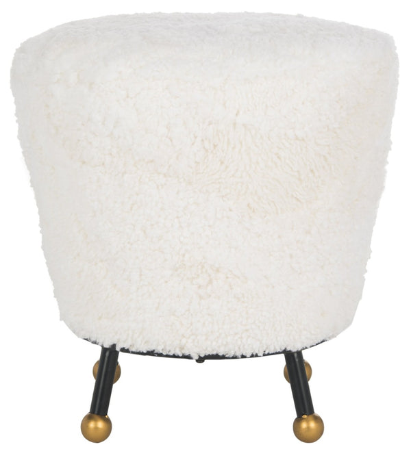 Safavieh Oriana Retro Sheepskin Ottoman - Chic Vintage Glamour With Gold-Capped Legs For Modern Spaces Beige FOX6261A