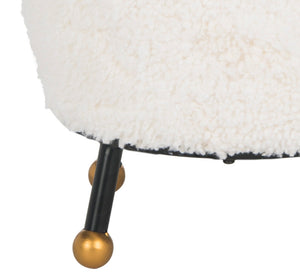 Safavieh Oriana Retro Sheepskin Ottoman - Chic Vintage Glamour With Gold-Capped Legs For Modern Spaces Beige FOX6261A