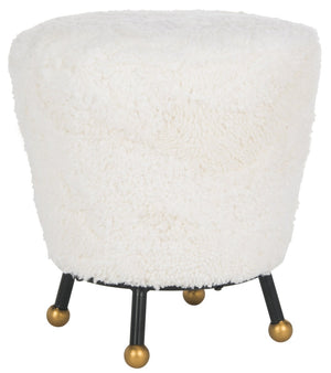 Safavieh Oriana Retro Sheepskin Ottoman - Chic Vintage Glamour With Gold-Capped Legs For Modern Spaces Beige FOX6261A