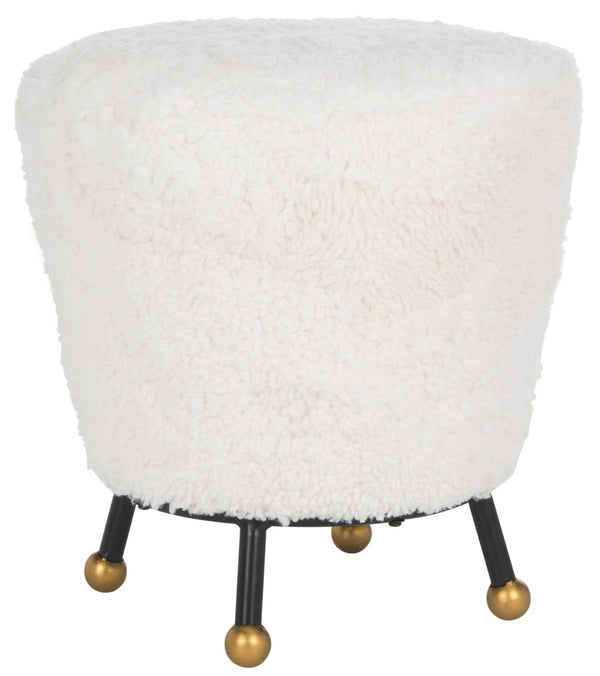 Safavieh Oriana Retro Sheepskin Ottoman - Chic Vintage Glamour With Gold-Capped Legs For Modern Spaces Beige FOX6261A