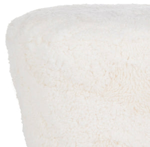 Safavieh Oriana Retro Sheepskin Ottoman - Chic Vintage Glamour With Gold-Capped Legs For Modern Spaces Beige FOX6261A