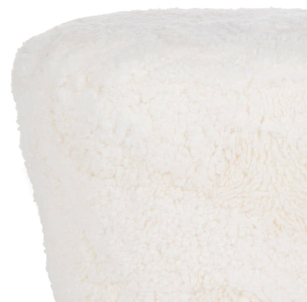 Safavieh Oriana Retro Sheepskin Ottoman - Chic Vintage Glamour With Gold-Capped Legs For Modern Spaces Beige FOX6261A