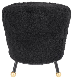 Safavieh Oriana Retro Sheepskin Ottoman - Chic Vintage Glamour With Gold-Capped Legs For Modern Spaces Black FOX6261B