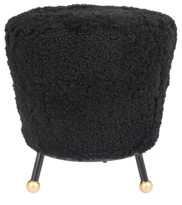 Safavieh Oriana Retro Sheepskin Ottoman - Chic Vintage Glamour With Gold-Capped Legs For Modern Spaces Black FOX6261B
