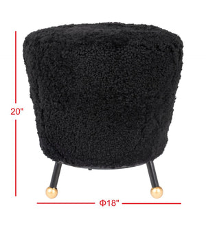 Safavieh Oriana Retro Sheepskin Ottoman - Chic Vintage Glamour With Gold-Capped Legs For Modern Spaces Black FOX6261B