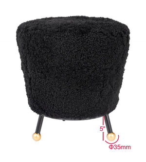 Safavieh Oriana Retro Sheepskin Ottoman - Chic Vintage Glamour With Gold-Capped Legs For Modern Spaces Black FOX6261B
