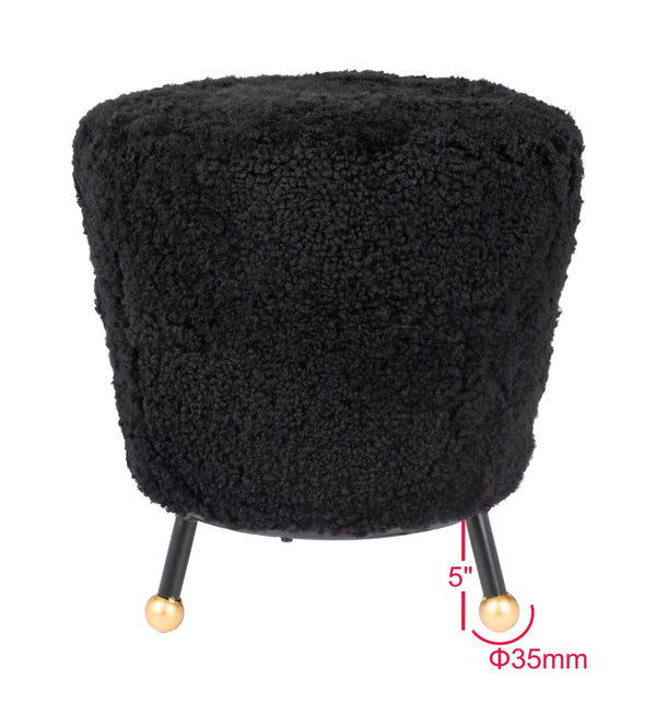 Safavieh Oriana Retro Sheepskin Ottoman - Chic Vintage Glamour With Gold-Capped Legs For Modern Spaces Black FOX6261B