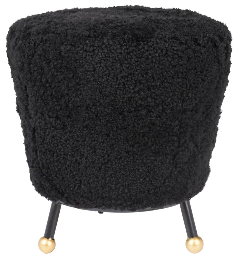 Safavieh Oriana Retro Sheepskin Ottoman - Chic Vintage Glamour With Gold-Capped Legs For Modern Spaces Black FOX6261B
