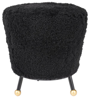 Safavieh Oriana Retro Sheepskin Ottoman - Chic Vintage Glamour With Gold-Capped Legs For Modern Spaces Black FOX6261B
