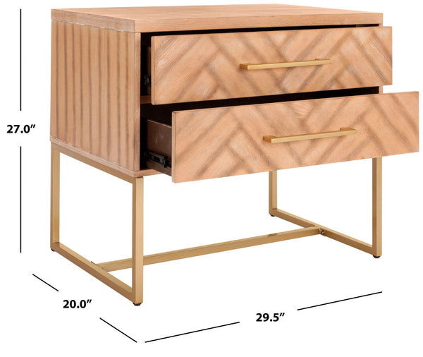 Safavieh Estelle Nightstand - Contemporary Oak Storage Table With Brass Accents For Modern Bedrooms & Decor Rustic Oak FOX6262A