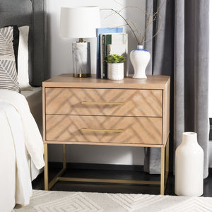 Safavieh Estelle Nightstand - Contemporary Oak Storage Table With Brass Accents For Modern Bedrooms & Decor Rustic Oak FOX6262A