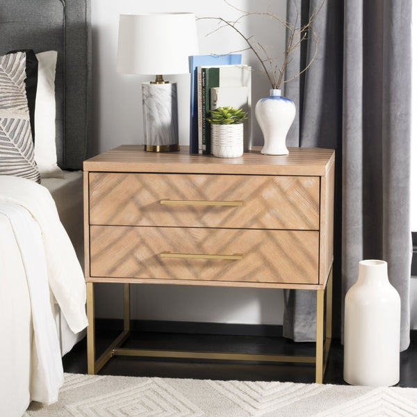 Safavieh Estelle Nightstand - Contemporary Oak Storage Table With Brass Accents For Modern Bedrooms & Decor Rustic Oak FOX6262A