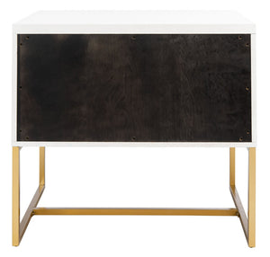 Safavieh Estelle Nightstand - Contemporary Oak Storage Table With Brass Accents For Modern Bedrooms & Decor White FOX6262C