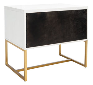 Safavieh Estelle Nightstand - Contemporary Oak Storage Table With Brass Accents For Modern Bedrooms & Decor White FOX6262C
