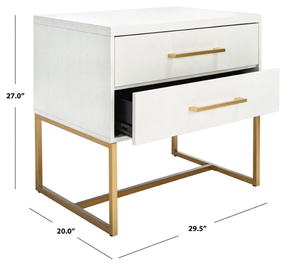 Safavieh Estelle Nightstand - Contemporary Oak Storage Table With Brass Accents For Modern Bedrooms & Decor White FOX6262C
