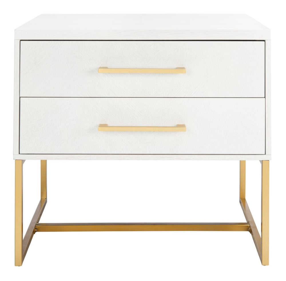 Safavieh Estelle Nightstand - Contemporary Oak Storage Table With Brass Accents For Modern Bedrooms & Decor White FOX6262C