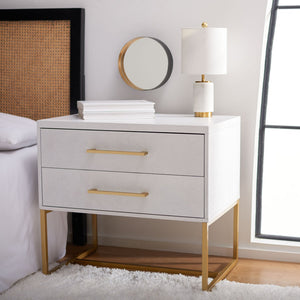 Safavieh Estelle Nightstand - Contemporary Oak Storage Table With Brass Accents For Modern Bedrooms & Decor White FOX6262C