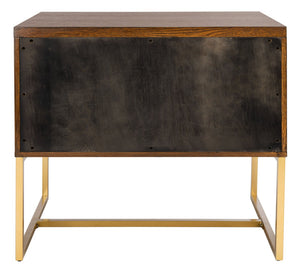 Safavieh Estelle Nightstand - Contemporary Oak Storage Table With Brass Accents For Modern Bedrooms & Decor Walnut FOX6262D