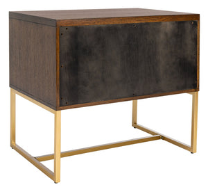 Safavieh Estelle Nightstand - Contemporary Oak Storage Table With Brass Accents For Modern Bedrooms & Decor Walnut FOX6262D
