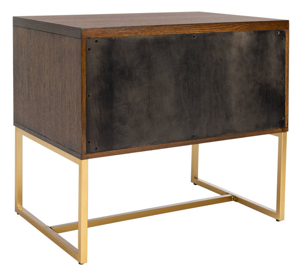 Safavieh Estelle Nightstand - Contemporary Oak Storage Table With Brass Accents For Modern Bedrooms & Decor Walnut FOX6262D