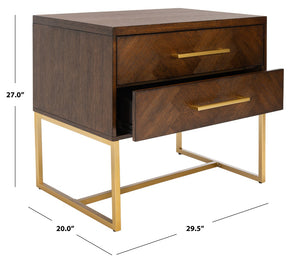 Safavieh Estelle Nightstand - Contemporary Oak Storage Table With Brass Accents For Modern Bedrooms & Decor Walnut FOX6262D