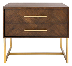 Safavieh Estelle Nightstand - Contemporary Oak Storage Table With Brass Accents For Modern Bedrooms & Decor Walnut FOX6262D