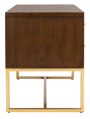 Safavieh Estelle Nightstand - Contemporary Oak Storage Table With Brass Accents For Modern Bedrooms & Decor Walnut FOX6262D
