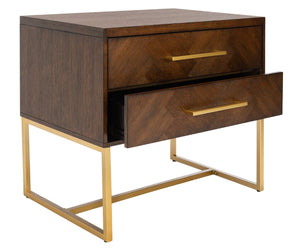 Safavieh Estelle Nightstand - Contemporary Oak Storage Table With Brass Accents For Modern Bedrooms & Decor Walnut FOX6262D