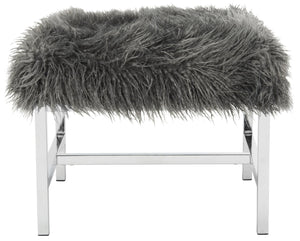 Safavieh Horace Luxurious Faux Sheepskin Square Bench With Polished Chrome Base – Versatile Accent Seating FOX6266A