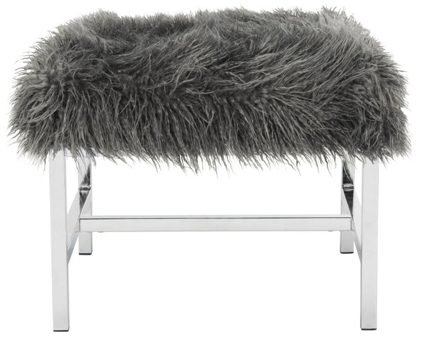 Safavieh Horace Luxurious Faux Sheepskin Square Bench With Polished Chrome Base – Versatile Accent Seating FOX6266A