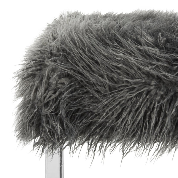 Safavieh Horace Luxurious Faux Sheepskin Square Bench With Polished Chrome Base – Versatile Accent Seating FOX6266A