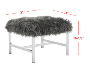 Safavieh Horace Luxurious Faux Sheepskin Square Bench With Polished Chrome Base – Versatile Accent Seating FOX6266A