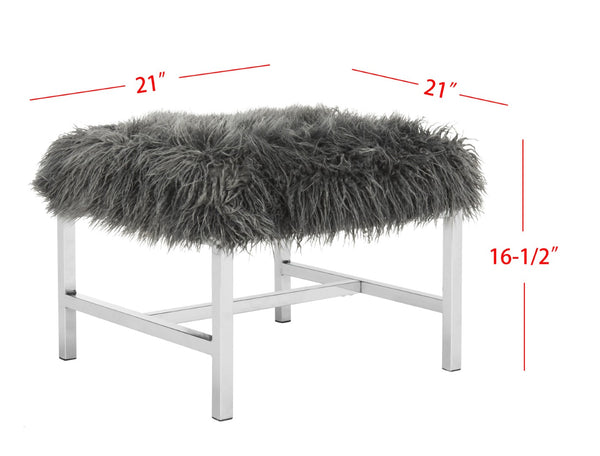 Safavieh Horace Luxurious Faux Sheepskin Square Bench With Polished Chrome Base – Versatile Accent Seating FOX6266A