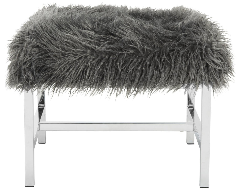 Safavieh Horace Luxurious Faux Sheepskin Square Bench With Polished Chrome Base – Versatile Accent Seating FOX6266A