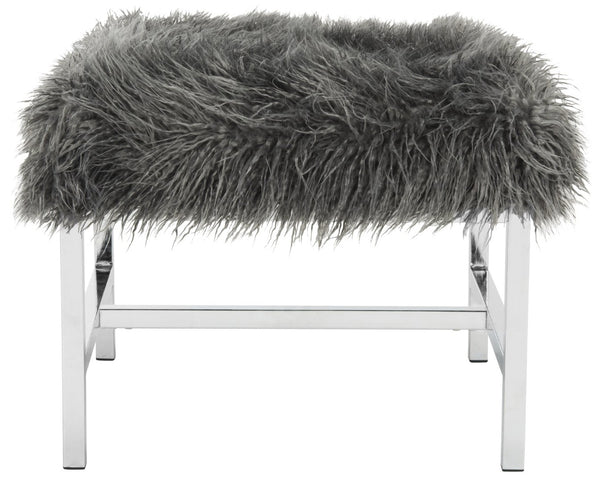 Safavieh Horace Luxurious Faux Sheepskin Square Bench With Polished Chrome Base – Versatile Accent Seating FOX6266A