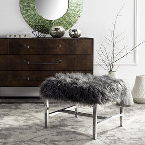 Safavieh Horace Luxurious Faux Sheepskin Square Bench With Polished Chrome Base – Versatile Accent Seating FOX6266A