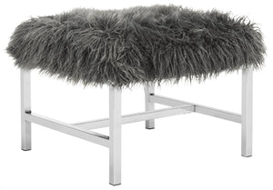 Safavieh Horace Luxurious Faux Sheepskin Square Bench With Polished Chrome Base – Versatile Accent Seating FOX6266A