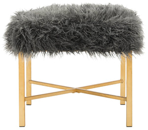 Safavieh Horace Faux Sheepskin X-Square Bench - Chic Gold Foil Base & Plush Grey Upholstery For Any Space FOX6267A