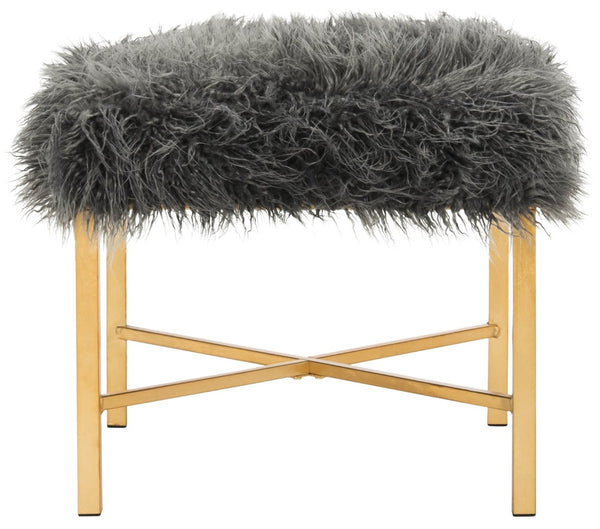 Safavieh Horace Faux Sheepskin X-Square Bench - Chic Gold Foil Base & Plush Grey Upholstery For Any Space FOX6267A
