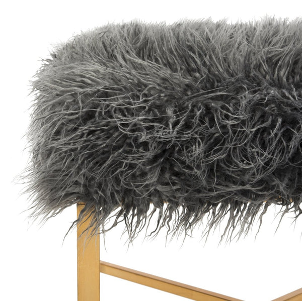 Safavieh Horace Faux Sheepskin X-Square Bench - Chic Gold Foil Base & Plush Grey Upholstery For Any Space FOX6267A