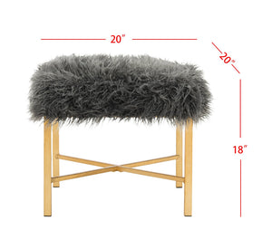 Safavieh Horace Faux Sheepskin X-Square Bench - Chic Gold Foil Base & Plush Grey Upholstery For Any Space FOX6267A