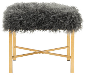 Safavieh Horace Faux Sheepskin X-Square Bench - Chic Gold Foil Base & Plush Grey Upholstery For Any Space FOX6267A