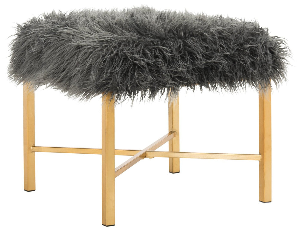 Safavieh Horace Faux Sheepskin X-Square Bench - Chic Gold Foil Base & Plush Grey Upholstery For Any Space FOX6267A